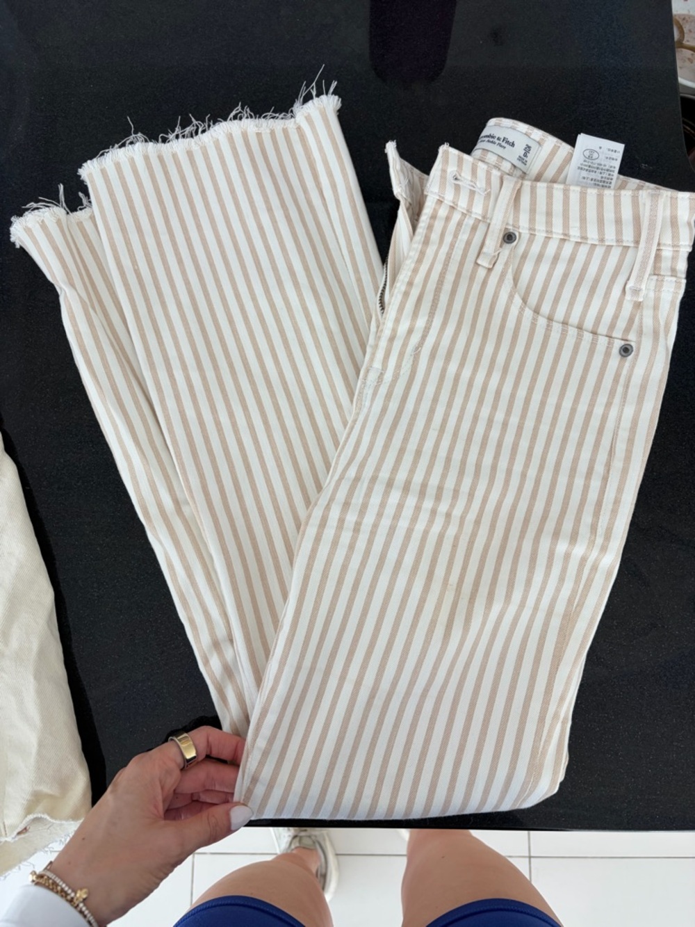 Abercrombie & Fitch Beige and White Striped Cropped Jeans